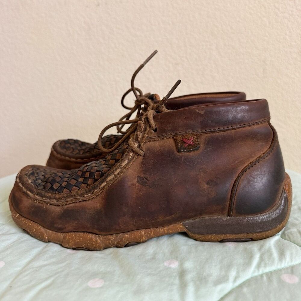 Twisted X Brown Woven Leather Lace-Up Chukka Ankle Boots Round Toe US 4